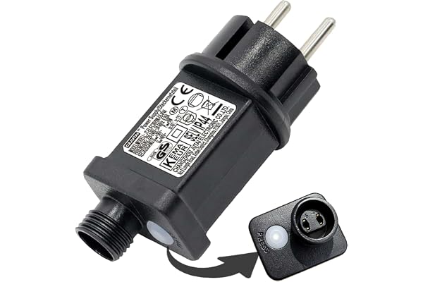 Joycome Nätadapter, 31 V kontakt för ljusslinga, kontakt med 9 ljuslägen, ersättningskontakt för ljusslinga med timerfunktion, IP44-adapter/transformator, LED-drivrutin för julbelysning, glödlampor