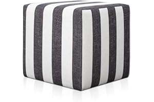 ‎DESHOME Deshome Pouf hocker Fußstütze 43x43x44 cm Wasserabweisender Stoff: Modernes Design Pouf für Sofa Wohnzimmer Schlafzimmer, Puff hocker, Pouffe Minerva Gestreift