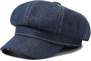 Dam Newsboy keps sommar basker keps 8 paneler vintage cabbie-hatt – åttkantig visir keps, dam denim nyhetspojke keps visir basker hatt cabbie keps