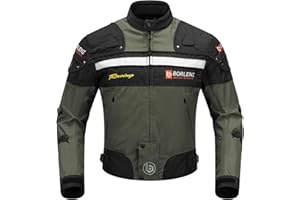 ‎BORLENI BORLENI Motorradjacke Herren Winter Motorrad Jacke Textiljacke Winddicht mit Herausnehmbarem Liner Protektoren Protektor Jacke Roller Biker Touren 4 Jahreszeiten Herren Damen Olive L