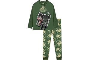 Jurassic World Pojkar T-Rex Pyjamas | Elastisk midja, iögonfallande T Rex design, långärmat pyjamasset för pojkar för höst och vinter, 5 till 13 år