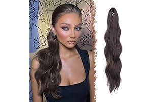 ‎FESHFEN FESHFEN Pferdeschwanz Extensions Klammer, 50 cm Hair Extensions Zopf Lang Pferdeschwanz Haarteil Clip Gewellt Extensions Zopf Braun Pferdeschwanz Haarverlängerung für Frauen