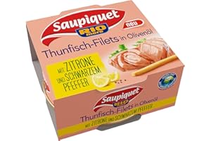 ‎SAUPIQUET RIO MARE Saupiquet Rio Mare Thunfisch-Filets in Olivenöl mit Zitrone und schwarzem Pfeffer, Feinstes Olivenöl, Echter italienischer Geschmack, 130g