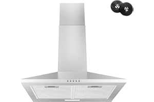 FIREGAS Dunstabzugshaube 60cm, 308m³/h abzugshaube umluft mit CC110 Aktivkohlefilter, 3 Leistungsstufen, Kann Abluft und Umluft Wandmontage Wandhaube, Silber