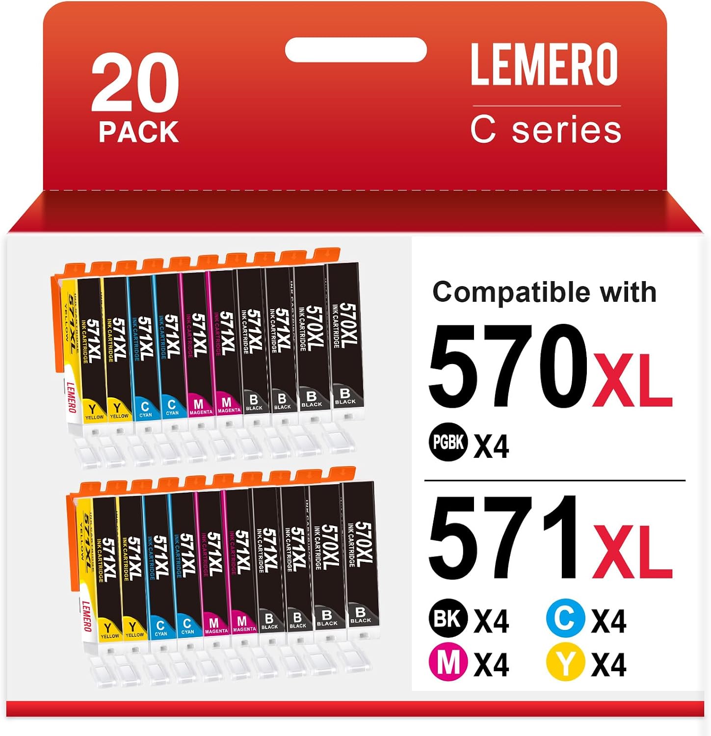 Lemero 570XL 571XL Cartuchos compatibles con Canon 570 571 XL Multipack PGI-570 CLI-571 para Canon Pixma TS5050 TS6050 MG5750 MG6852 MG5753 MG7750 MG5751 TS8050 TS9050(20er-Pack)