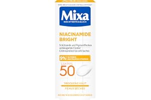 Mixa skyddande och pigmentfläckar förebyggande kräm SPF 50, antipigmentfläckar kräm, för torr hud, niacinamid Bright, allergivänlig, 50 ml
