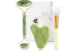 MELLIEX Jade Roller et Gua Sha Visage Masseur, kit de Rouleau de Jade Anti-vieillissement Naturel pour Yeux, Visage, Cou