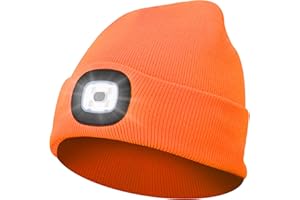 Abbicen Bonnet Lampe avec Frontale LED Tricoté Chapeau avec Phares Lumineux Hommes et Femmes Trois en Tricot d'hiver léger Rechargeables par USB