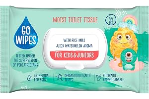 GOWIPES Fuktigt toalettpapper för barn och ungdomar/ 44 stycken/pH-neutral/dermatologiskt testad/biologiskt nedbrytbar/flip-top/naturliga ingredienser/allergivänliga