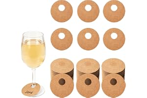 FIUTEKO Glasmarkerare 100 stycken vinglasmarkerare av brunt kraftpapper, skrivbara vinhängen & dryckesmarkörer för bröllop, fest, vinprov med svart flasköppnare