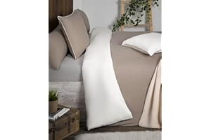 ATENAS HOME TEXTILE Atenas - Funda Nórdica para Edredón y Almohadón - 100% Algodón Ecológico Peinado Percal 144 Hilos Punto/Jersey - No se Arruga - Modelo Heaven (Topo/Beige, Cama de 90 cm, Individual)