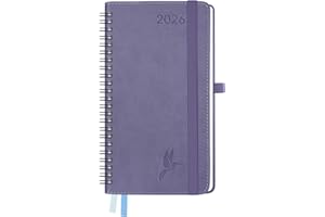 FEKSINO Agenda De poche 2026 Semainier 18 x 9,8 cm - Couverture Souple en PU Cuir Spirale, janvier à décembre 2026,A6 Petit Planner Scolaire Mois, Papier 100 g/m²,Pourpre