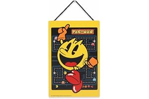 OPEN ROAD BRANDS Pac-Man Jumping Hanging Wood Wall Decor - Fun Pac-Man Sign for Game Room or Bedroom