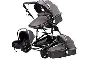 Magic ZC 3 in 1 Pushchair Pram Travel System, Baby Stroller 3 in 1 with Reversible Two Pushing Modes, Newborn Infant Buggy Aluminum Frame, Toddler Carriage One-Click Folding (739 Deep Gray)