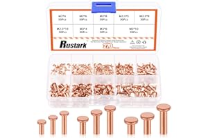 Rustark 270 Stück M2 M2.5 M3 Kupfer Feste Nieten Flachkopf Kupfer Nieten Befestigungsteile Sortiment Kit Copper Solid Rivets für Handwerk Reparatur Lederarbeit