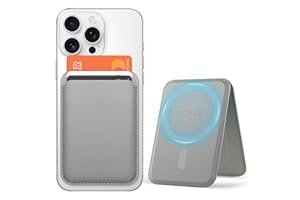 OCASE Porte-Cartes Magnétique, Support Réglable, Compatible avec MagSafe, Cuir Synthétique, pour iPhone Séries 16/15/14/13/12 (Exclu Séries Mini) et Coque per MagSafe - Gris