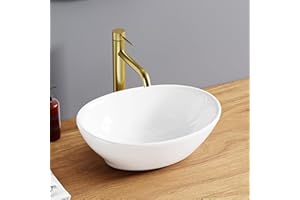 DILECI – Vasque Ovale Blanche 41,5x33,5x14,5 cm – Lavabo Compact en Céramique Brillante – Design Intemporel et Épuré – Idéal Toilettes, WC et Petites Salles de Bain – Facile à Poser et à Nettoyer