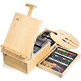 Artina Kit Peinture Acrylique 28 Pièces Florence – Coffret Chevalet Bois + 18 Couleurs 12ml + Toile & Pinceaux