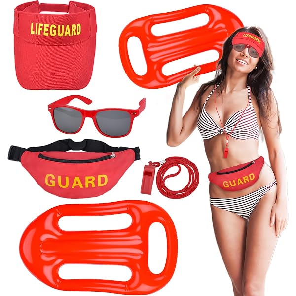 Costume De Sauveteur Baywatch - Kit Complet Avec Chapeau, Sifflet, Lunettes & Sac Banane | Pour Fête Déguisée, Plage, Halloween