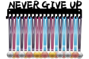 CREATCABIN Never Give Up Porta Medaglie Sportive Espositore Parete Appendiabiti Acciaio Inossidabile Premio Appendere in Metallo Stoccaggio Badge per Casa Corsa Calcio Ginnastica Oltre 60 medaglie