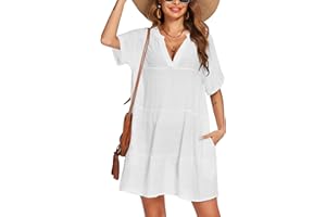 AI'MAGE Strandkleid Damen Sexy Bikini Cover Up Sommer V Ausschnitt Bademode Strand Shirt Leicht, S-XXL