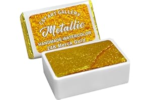 CSY art gallery Handmade Watercolours - Metallic Glitter Paints 24K Merck Gold - Full Pans Premium Pigment Watercolour for Artists, Students, Hobbyists, Calligraphers