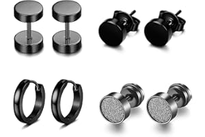 XOEMEL 6 Paar Ohrringe Set für Herren Hypoallergen Ohrstecker Chirurgenstahl Ohrstecker Schwarz Ohrringe für Mehrere Ohrlöcher Zirkonia Creolen Ohrstecker Set Tragus piercing Silber für Herren Damen