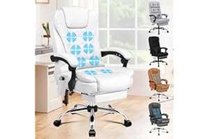 ALFORDSON Sedia da Ufficio Direzionale, Sedia da Ufficio Massaggiante con Schienale a Leva, Sedia da Scrivania Ergonomic, Poltrona, Sedia Girevole, Pelle Sintetica, Bianco