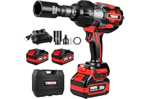 TEENO Llave de Impacto Inalámbrica 3/4 Pulgadas Brushless, Par Máximo 1600 N·m, Incluye 2 Baterías 4.0Ah, Cabeza Giratoria 90° y Base Giratoria 180°, con Adaptador 3/4" a 1/2" y Casquillo 34mm