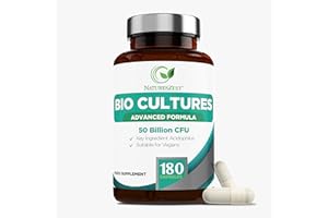 NATURES ZEST Bio Cultures Complex Probiotics & Prebiotics 50 Billion CFU – 6 Months Supply - Acidophilus & Saccharomyces Boulardii Probiotic – 180 Vegan Capsules - Probiotics for Gut Health