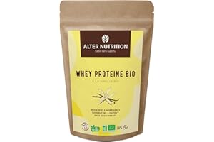 ALTER NUTRITION - Whey Protéine Bio - Vanille - Prise De Masse - Récupération - BCAA - Lait De Vache Bio - Sans Sucres Ajoutés - Fabriqué En France - 19g De Protéines Par Scoop - Sachet De 500g