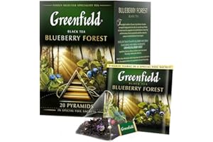 GREENFIELD BLUEBERRY FOREST | aromatyzowana czarna herbata | Ceylon, Sri Lanka | Hibiskus, Malve, jagoda | Flavoured Black Tea | 20 piramid | woreczki piramidowe (20 torebek herbaty), 36 g