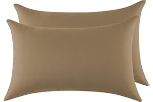 POLIGINO Federe Cuscini Letto Matrimoniale Cotone 50x80 cm 2 PCS, Set 2 Federe Certificato Oeko-TEX in Premium Cotone 110GSM, Morbida e Traspirante, Ipoallergenica -Tortora