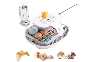 TokenHigh incubator for eggs, egg incubator, automatic temperature control, automatic egg turning, equipped with an external water bottle. Equipped with egg candling function, for poultry. (16 eggs)