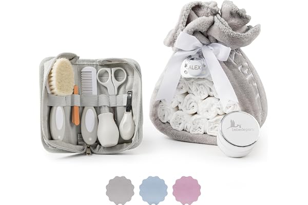 Cadeaux de Naissance, Gâteau de Couches Nouveau-née + Couverture Brodée avec Nom + 15 Couches Moltex Taille 2 (3-6 Mois) Écologiques + Sucette Personnalisée (Unisex, Set Trousse de Bain) | BebeDeParis