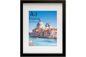 MEGAROOM A3 Wood Picture Frames - Photo Frame for 16.5 x 11.7 Inch (42 x 29.7 cm) Photo Wall Hanging - Picture Frame with Clear Perspex Front - Wall Mounting to Hang Portrait or Landscape (Black)