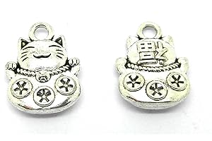 Julz Beads 10 Chinese Fortune Cat Charms -Antique Silver -15 x 11mm - Maneki Neko - P00263D