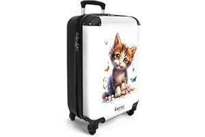 NoBoringSuitcases.com Valise Cabine Enfant Fille 55x35x25 cm Roulettes - Chaton Blanc