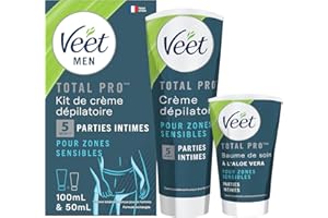 Veet Men - Kit d’Épilation Parties Intimes - Crème Dépilatoire 100ml et Baume de Soin 50ml - Zones Sensibles