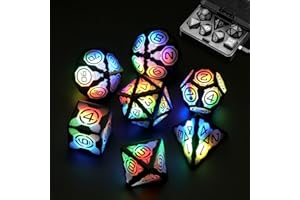 iYInJuan 7 PCS LED Dés électroniques, Dés Donjons et Dragons, DND Dice Rechargeable avec Boîte de Chargement, Secouez pour Allumer. Brille dans Le Noir, Dés Polyédriques Clignotante pour Jeu de Table