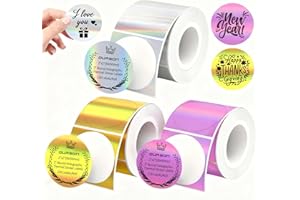 QUASON Round Holographic Thermal Stickers Waterproof Rainbow Wave Glitter Design Price Name Tag Barcode Custom Logo Design BPA Free 360 Labels/3 Rolls