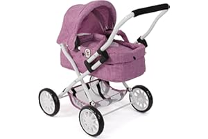Bayer Chic 2000® Puppenwagen Smarty – Jeans Pink– Zusammenklappbar – Mit Verdeck, Tasche, Kissen & Decke – Griffhöhe 56 cm – Für Kinder ab 2 Jahren,