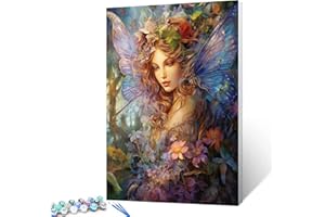 Tucocoo Fairy Lady Paint by Number for Adults, DIY Digital Oil Painting Kits on Canvas with Brushes and Acrylic Pigment, Abstract Butterfly Flower Woman Picture for Home Decor 16x20 inch (Frameless)