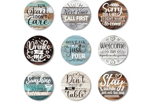 ANATTASOUL 9Pcs Frase Divertida Posavasos Madera, Posavasos De Madera, Reutilizables, Redondos, Coasters, Taza para Café, Bar, Cocina, Restaurante