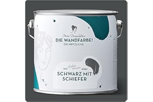 MissPompadour abwaschbare Wandfarbe Schwarz mit Schiefer 2,5L - hohe Deckkraft & Ergiebigkeit - matte, scheuerbeständige Innenfarbe - geruchsarm, wasserbasiert, atmungsaktiv - Die Nützliche