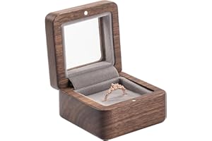 muso wood Drewniane pudełko na pierścionki ze szklaną pokrywką – drewno orzecha włoskiego – ręcznie wykonane pudełko na pierścionki – pudełko na pierścionki na ślub, oświadczyny, zaręczyny i do