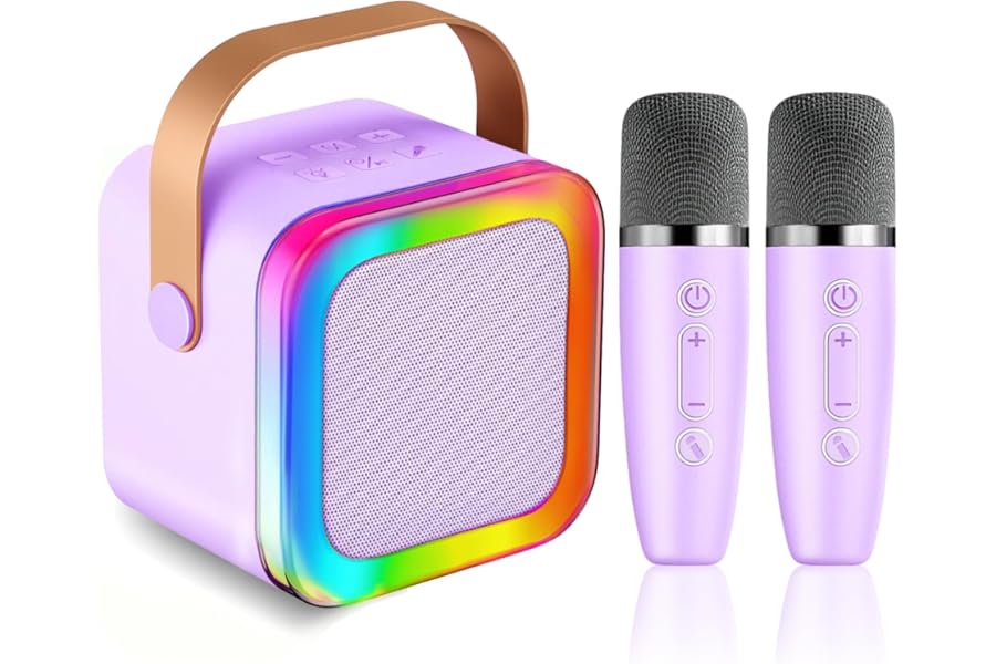 Mini Karaoke Machine for Kids Teen Adults, Kids Karaoke Machine with 2 Wireless Microphones and LED Lights Toys for Party, Home, Gifts for 4 5 6 7 8 9 10 11 12+ Years Girls Boys