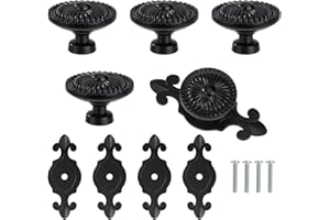 MengH-SHOP Perillas de Gabinete de Vintage Perillas de Cajón Tiradores de Muebles Perilla de la Puerta con Tornillo Perillas Manijas para Armario Cajón Aparador Cocina 5 Piezas Negro