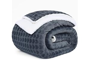 PanxHome Sherpa Fleece Blanket 200x230 cm, Unique Heart Jacquard Milk Velvet Blanket, 470GSM Warm and Fluffy Blanket, Soft Blanket for Bed Queen Size, Sofa Throw, Anti-Static Blanket, Dark Grey