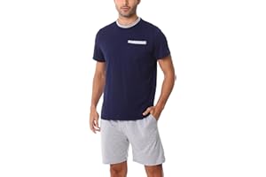 Litherday Pigiama Uomo Estivo Corto Cotone Pigiami Estivi Uomo Leggero Maniche Corta Due Pezzi da Uomo Comodo Abbigliamento Casual da Uomo S-3XL